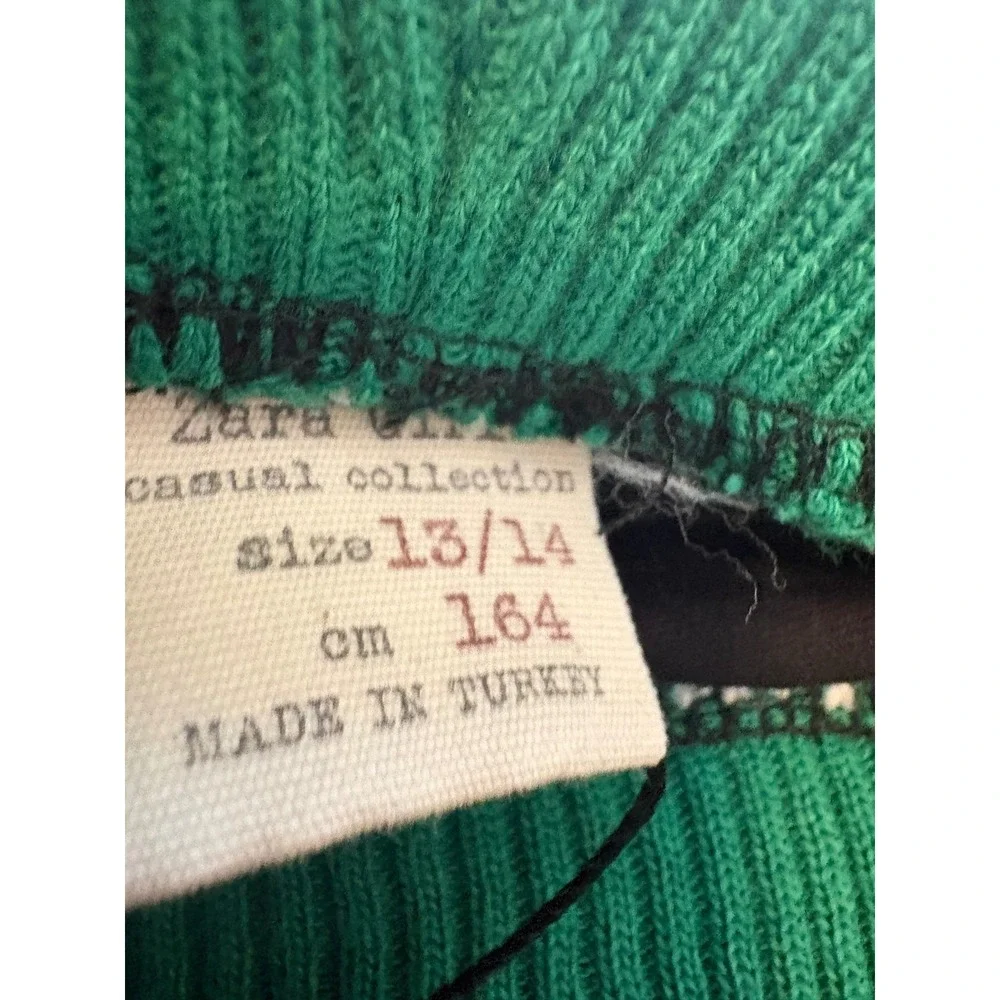 (CL) Zara Girls Sequin Skirt Iridescent Green Striped Waistband‎ Size 13-14 NWT